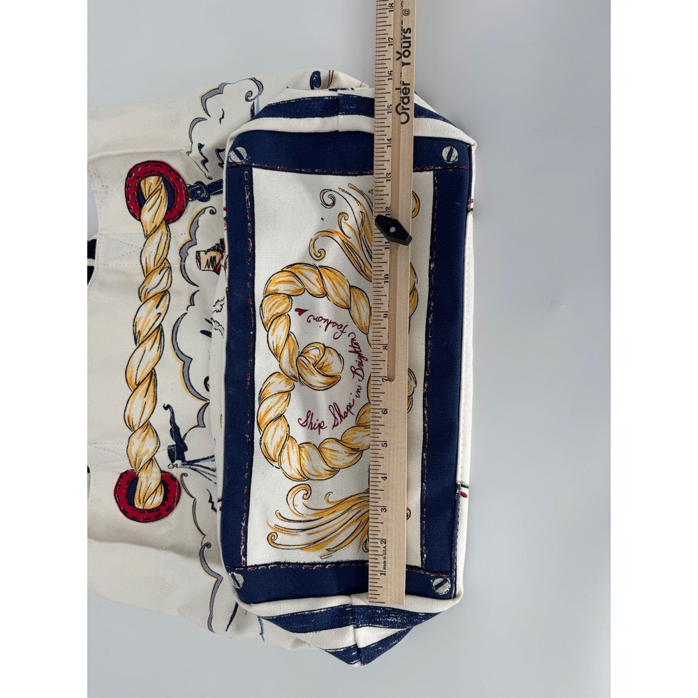 Brighton Nautical Canvas Tote Bag Anchor Sailboat Beach Scene Cream Navy - Picture 6 of 8